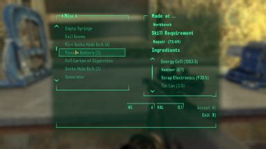 Fission Battery Recipie at Fallout New Vegas .